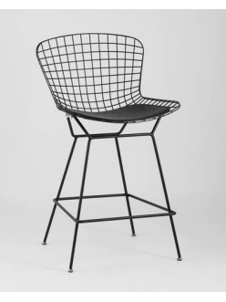 Стул полубарный с низкой спинкой Bertoia черный с черной подушкой