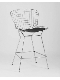 Стул полубарный с низкой спинкой Bertoia хромированный с черной подушкой