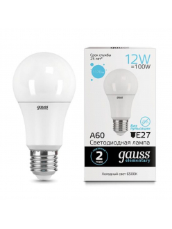 23232 Лампа Gauss Elementary A60 12W 1170lm 6500K E27 LED 1/10/50