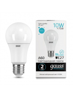 23220 Лампа Gauss LED Elementary A60 10W E27 920lm 4100K 1/10/50