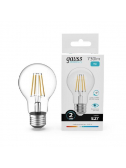 22229 Лампа Gauss Filament Elementary А60 9W 730lm 4100К Е27 LED 1/10/50