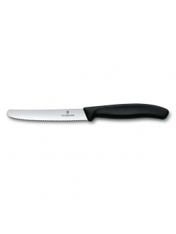 Нож для томатов 11см.черный.волнистое лезвие Victorinox в блистере (2шт)