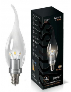 HA104201103 Лампа Gauss LED Candle Tailed Crystal clear 3W E14 2700K 1/10/100