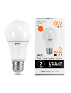 23210 Лампа Gauss LED Elementary A60 10W E27 880lm 3000K 1/10/50
