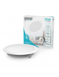 997420218 Светильник Gauss Elementary Downlight круг 20W 1700lm 4000K 170-260V IP20 170*26 монтаж бе