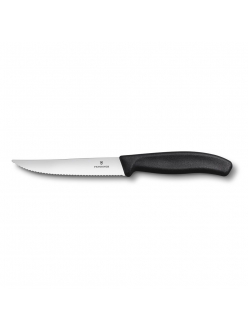 Нож Victorinox для стейка и пиццы, черная ручка, волнистое лезвие, 12 см
