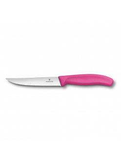 Нож Victorinox для стейка и пиццы, розовая ручка, волнистое лезвие, 12 см