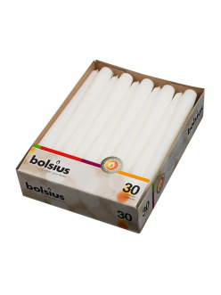 Свечи Bolsius конические белые, 24,5 см, d 24 см, парафин 100%, 30 шт